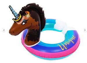Afro Unicorn 22" Diameter Split Ring Swimming Pool Float Durable PVC Inflatable